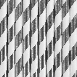 Gestreepte rietjes van papier zilver/wit 80x stuks