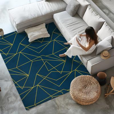 Geometrische gouden lijnen vinyl tapijt blauw