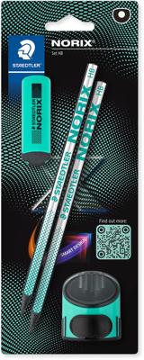 Staedtler Norix grafietpotlood, HB, met slijper en gom, groen, blister van 2 stuks