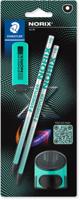 Staedtler Norix grafietpotlood, HB, met slijper en gom, groen, blister van 2 stuks