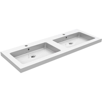 Wiesbaden Kera Wastafel Dubbel met 2 Kraangaten - 120x46x5cm - Keramiek - Glans Wit