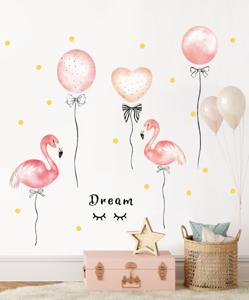 Muursticker - Flamingo's en Ballonnen