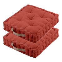 Stof Textile Vloerkussen DUO - 2x - terracotta - katoen - 45 x 45 x 10 cm - vierkant - Extra dik