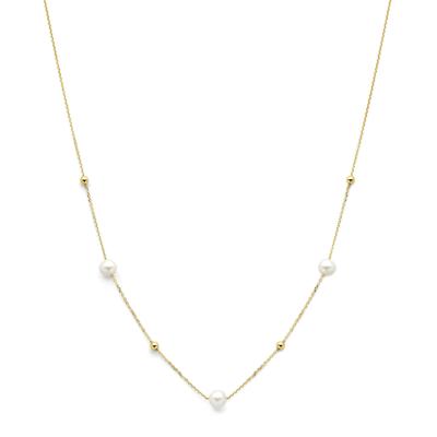 Stijlvol 14k Geelgouden Collier met Bolletjes en Zoetwaterparels