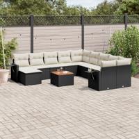 12-delige Loungeset met kussens poly rattan zwart