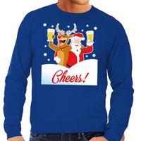 Foute kersttrui cheers met dronken kerstman blauw heren - thumbnail