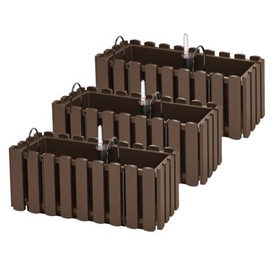 Fence-look plantenbak - 3x - kunststof - 38 x 18 x 16 cm - bruin - hangend - bloembak