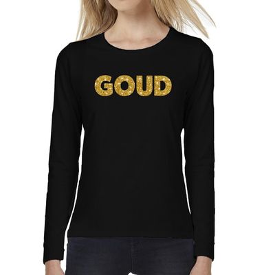 Feest longsleeve shirt voor dames goud - glitter tekst - foute party/carnaval - zwart Feest longsleeve shirt voor dames goud - glitter tekst - foute party/carnaval - zwart