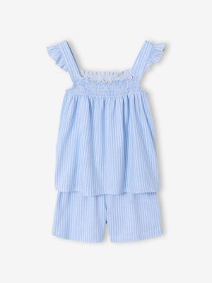 Katoenen pyjamashort met bretels meisjes hemelsblauw