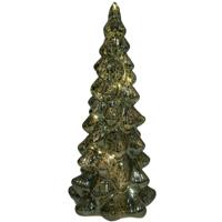Kerstboom beeldje - groen - met LED licht - 25 cm - glas - decoratie kerstboompje