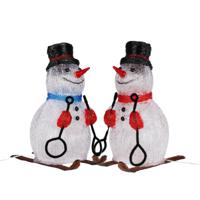 Kerstverlichting figuren - sneeuwpoppen - 2x st - op skies - 25 x 19 x 31 cm