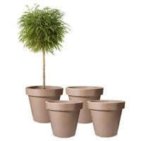 Pro Garden Bloempot - 4x - mokka bruin - rond - D50 cm - kunststof - plantenpot - tuin buiten