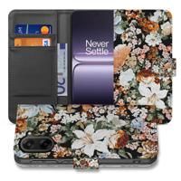 Elegant Dark Flowers Design Bookcase Hoesje voor OnePlus Nord CE 5