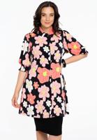 Yoek Blouse met pofmouw HIBISCUS | Zwart | Maat 50/52