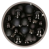 Kerstversiering kunststof kerstballen zwart 6-8-10 cm pakket van 22x stuks - Kerstbal - thumbnail