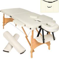 tectake® - 2 zones massagetafel-set met 5cm matras, rolkussens en houten frame - beige - 404744 - thumbnail