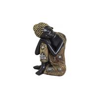 Beeldje slapende Boeddha - zwart/goud - 17 cm - buddhabeeldjes