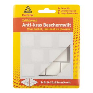 Deltafix Anti-krasvilt - 8x - wit - 25 x 25 mm - vierkant - zelfklevend - meubel beschermvilt   -