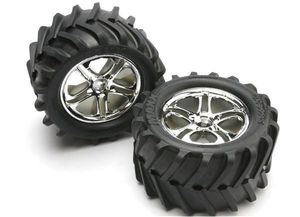 Tires & wheels, assembled, glued (ss (split spoke) chrome wheels, maxx tires, foam inserts) (2) (fits maxx/revo series)