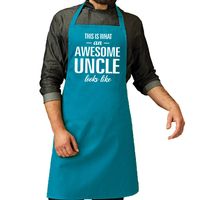 Awesome uncle cadeau bbq/keuken schort turquoise blauw heren - thumbnail