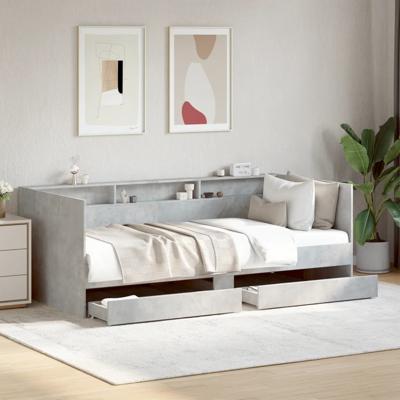 Slaapbank met lades zonder matras 90x190 cm betongrijs
