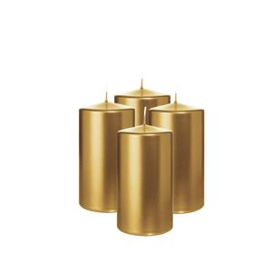 Cilinderkaars/stompkaars - 4x - metallic goud - 13 x 7 cm - 52 branduren