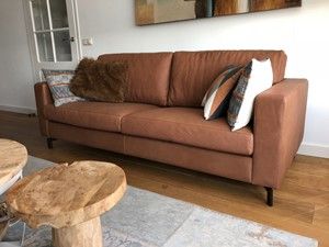 Leren 3-zits bank met stalen poten - bruin leer - Echt leer, Modern, ontdek de vele Leersoorten en Kleuren bij ShopX
