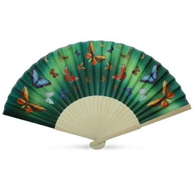 Spaanse hand of deco waaier met vlinders print - Decoratie vlinderprint - verkoeling zomer