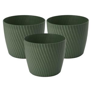 Form Plastic Plantenpot/bloempot Waves - 3x - kunststof - donkergroen - D19 x H16 cm