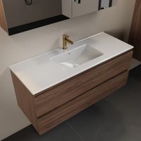 MONDIAZ AIVY 120cm badmeubel Mocha, wastafel glanzend wit keramiek midden 1 kraangat met spiegelkast (M60103 - AI-M120MOMI - AI-C120MOMI)
