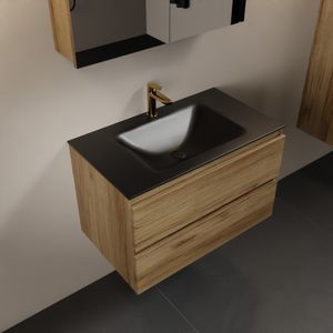 MONDIAZ AIVY 80cm badmeubel Chai, wastafel Urban solid surface midden 1 kraangat met spiegelkast (AI-351171URBAN-SI - AI-M80CHMI - AI-C80CHMI)