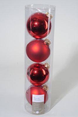4 kerstballen kerstrood glans-mat 100 mm - Ksd