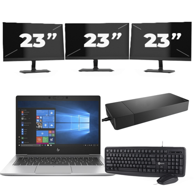 HP EliteBook 735 G6 - AMD Ryzen 5 PRO 3500U - 13 inch - 16GB RAM - 256GB SSD - Windows 10 + 3x 23 inch Monitor