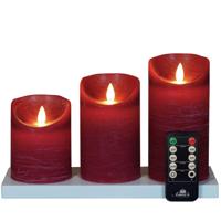 Anna's Collection Oplaadbare LED kaarsen - 3x - rood - oplaadstation - stompkaarsen