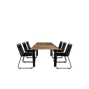 Panama tuinmeubelset tafel 90x152/210cm en 6 stoel stapelS Lindos zwart, naturel.