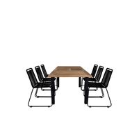Panama tuinmeubelset tafel 90x152/210cm en 6 stoel stapelS Lindos zwart, naturel. - thumbnail