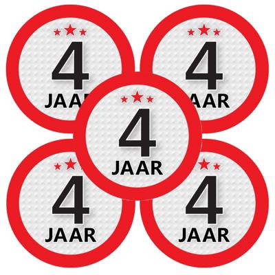 4 jaar leeftijd verjaardag sticker - 20x - rond - Dia 9 cm - 4 jaar jubileum - versiering