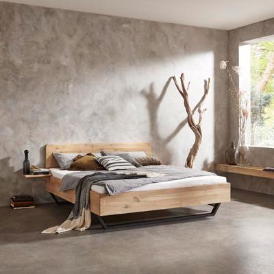 Houten Bed 'Mine' massief eiken - 140 x 210 cm - Zonder 2 nachtkastjes
