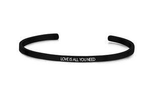 Key Moments 8KM-B00462 Stalen open bangle met tekst love is all you need zirkonia one-size zwart