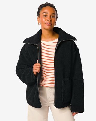HEMA Dames Jas Puck Teddy Zwart (zwart)