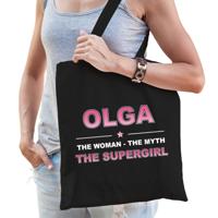 Naam cadeau tasje Olga - the supergirl - zwart - voor dames - katoen