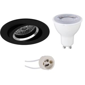 LED Spot Set - Pragmi Aerony Pro - GU10 Fitting - Dimbaar - Inbouw Rond - Mat Zwart - 6W - Natuurlijk Wit 4200K - Kantelbaar - Ø82mm