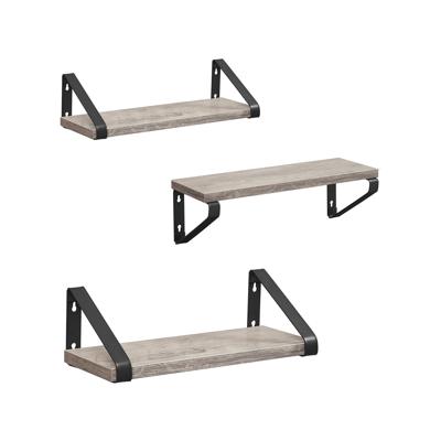Set van 3 wandplanken in industrieel design, Grijs + Zwart / Set van 3 (30/35/40 cm)