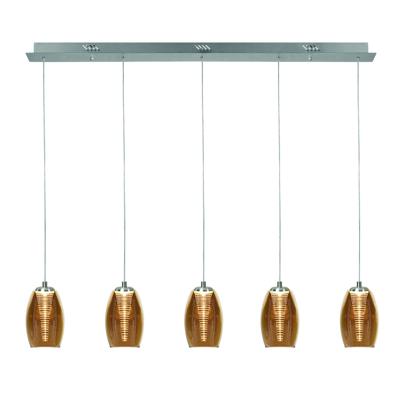 Highlight HanglampNebula nikkel recht 5-lichts amber glas - H5431.28