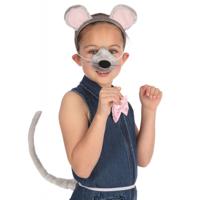 Verkleed set muis - diadeem/strik/snuit/staart - grijs - voor kinderen