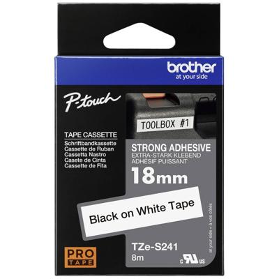 Brother TZe-S241 Labeltape extra sterk klevend PET Tapekleur: Wit Tekstkleur: Zwart 18 mm 8 m