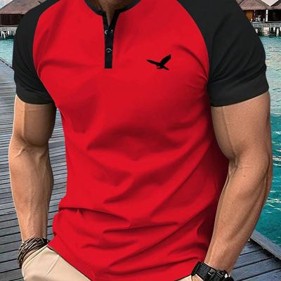 Bon&Bon Men's Graphic Henley T-Shirt - Grey Raglan Sleeve Summer Tee Red / M