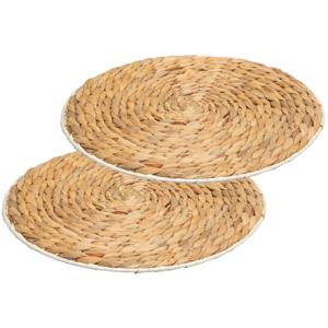 Placemat van afgewerkt zeegras - Set van 12x stuks - naturel - rond - dia 35 cm