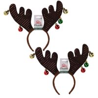 Set van 2x stuks kerst diadeem/haarband bruin rendier gewei voor volwassenen