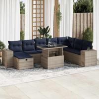 9-delige Loungeset met kussens poly rattan acacia bruin